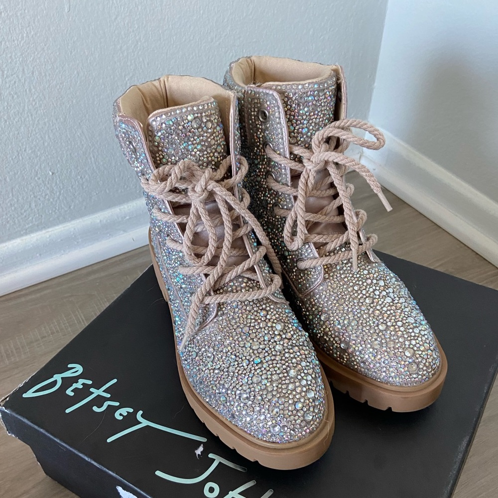 Betsy Johnson Hudson Rhinestone Combat Boots
